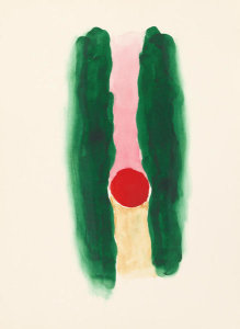 Georgia O'Keeffe - Abstraction Dark Green Lines with Red and Pink, 1970s