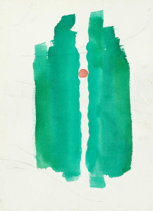Georgia O'Keeffe - Untitled (Abstraction Green Lines And Red Circle), 1970s