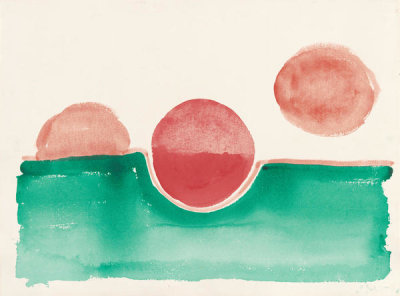 Georgia O'Keeffe - Untitled (Abstraction Green Line and Three Red Circles), 1970s
