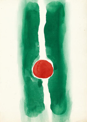 Georgia O'Keeffe - Untitled (Abstraction Green Lines and Red Circle), 1970s